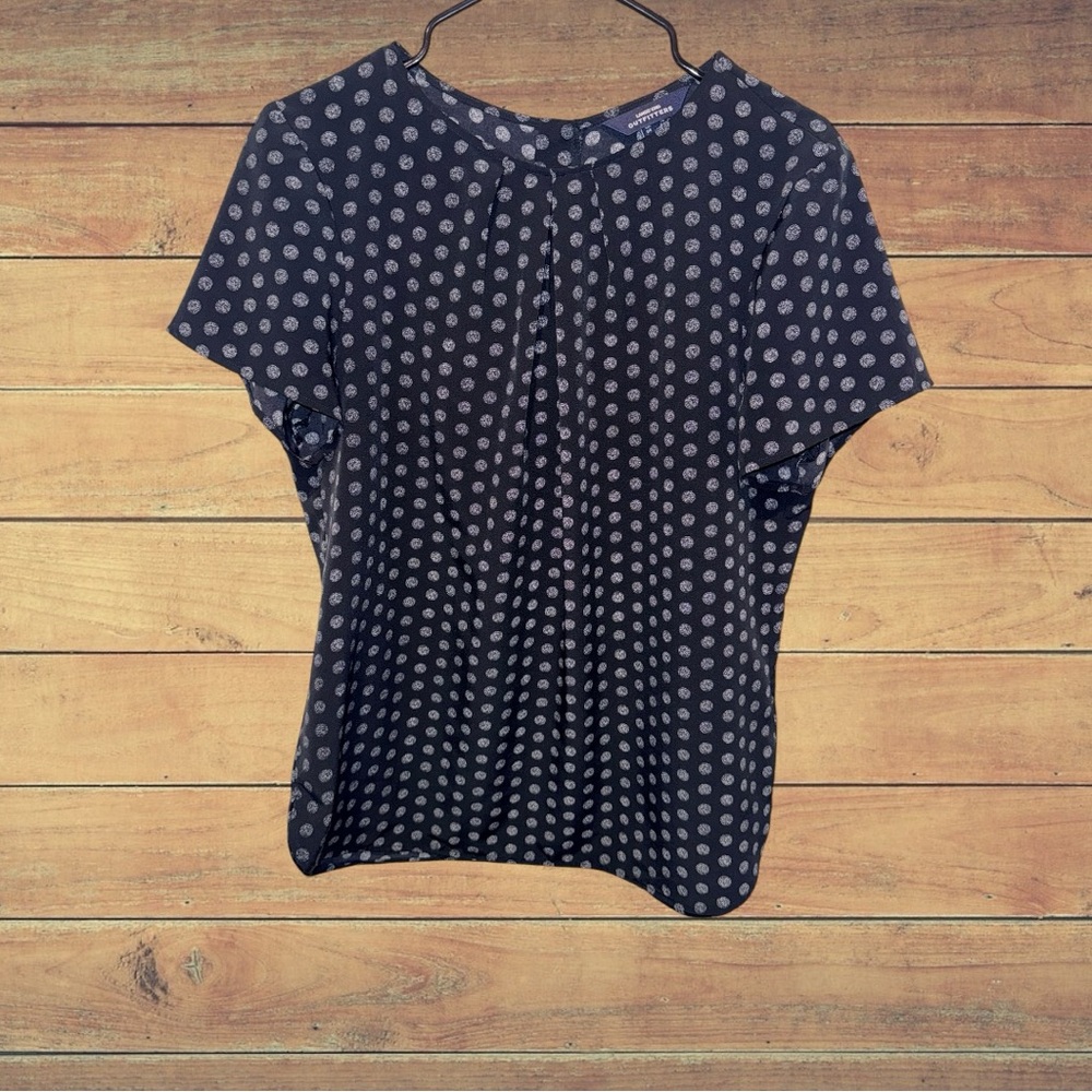 Lands' End Navy and White Patterned Blouse
